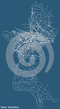 Street roads map of the Kreis 1 Stadt District of Winterthur, Switzerland