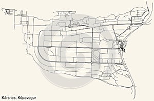 Street roads map of the KÃRSNES DISTRICT, KÃ“PAVOGUR