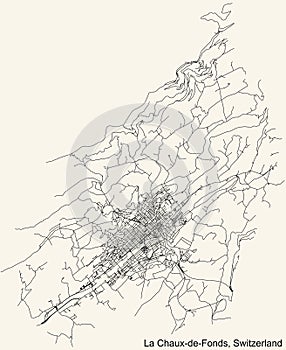 Street roads map of La Chaux-de-Fonds, Switzerland