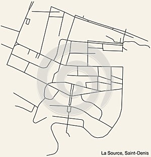 Street roads map of the LA SOURCE QUARTER, SAINT-DENIS (LA RÉUNION)