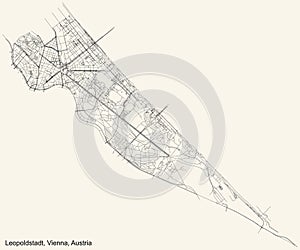 Street roads map of the Leopoldstadt district of Vienna, Austria