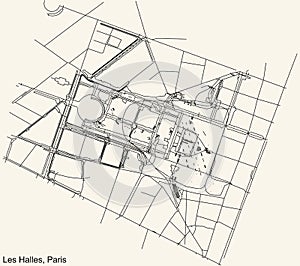 Street roads map of the LES HALLES QUARTER, PARIS