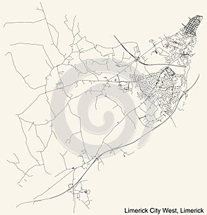 Street roads map of the Limerick City West Electoral Area of Cork City, Ireland