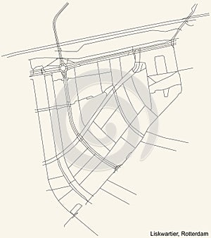 Street roads map of the Liskwartier neighbourhood of Rotterdam, Netherlands