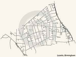 Street roads map of the Lozells neighborhood of Birmingham, United Kingdom