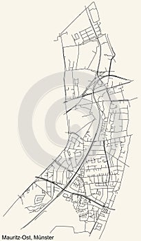 Street roads map of the Mauritz-Ost district of MÃ¼nster-Muenster, Germany