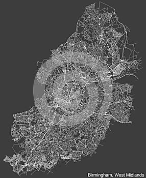 Street roads map of the METROPOLITAN BOROUGH AND CITY OF BIRMINGHAM, WEST MIDLANDS