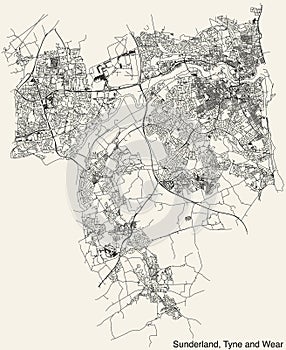 Street roads map of the METROPOLITAN BOROUGH AND CITY OF SUNDERLAND, TYNE AND WEAR photo