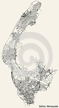 Street roads map of the METROPOLITAN BOROUGH OF SEFTON, MERSEYSIDE