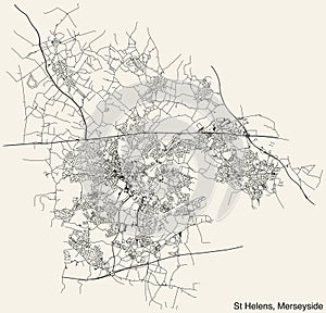 Street roads map of the METROPOLITAN BOROUGH OF ST HELENS, MERSEYSIDE