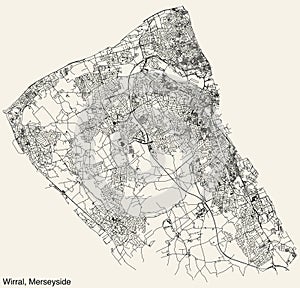 Street roads map of the METROPOLITAN BOROUGH OF WIRRAL, MERSEYSIDE