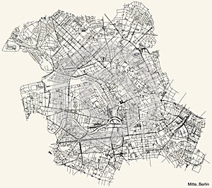 Street roads map of the Mitte borough bezirk of Berlin, Germany