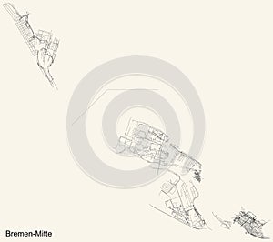 Street roads map of the Mitte Central district of Bremen, Germany