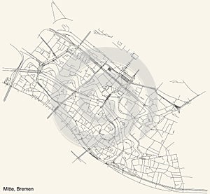 Street roads map of the Mitte subdistrict of Bremen, Germany