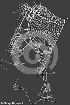 Street roads map of the MIÃBORG DISTRICT, REYKJAVIK