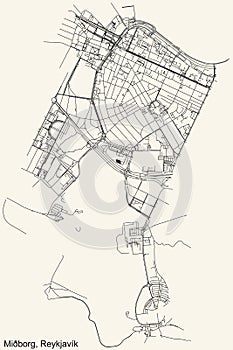 Street roads map of the MIÃBORG DISTRICT, REYKJAVIK