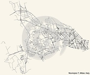 Street roads map of the Municipio 7 Zone of Milan, Italy Baggio, De Angeli, San Siro