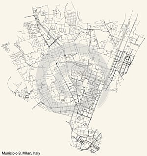 Street roads map of the Municipio 9 Zone of Milan, Italy Porta Garibaldi, Niguarda