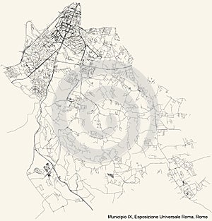 Street roads map of the Municipio IX â€“ EUR municipality of Rome Italy