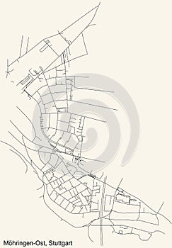 Street roads map of the MÃ¶hringen-Ost quarter inside MÃ¶hringen district of Stuttgart, Germany