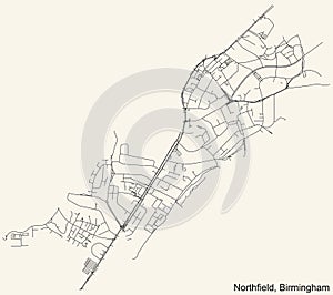 Street roads map of the Northfield neighborhood of Birmingham, United Kingdom
