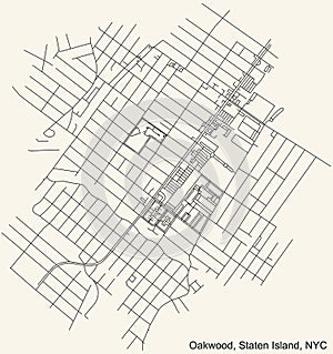 Street roads map of the Oakwood neighborhood of the Staten Island borough of New York City, USA