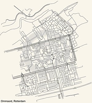 Street roads map of the Ommoord quarter neighbourhood of Rotterdam, Netherlands