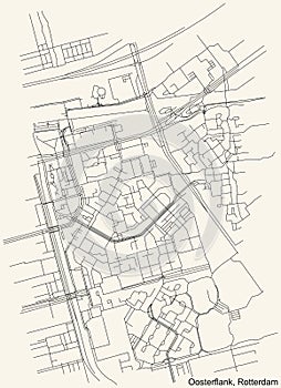 Street roads map of the Oosterflank quarter neighbourhood of Rotterdam, Netherlands