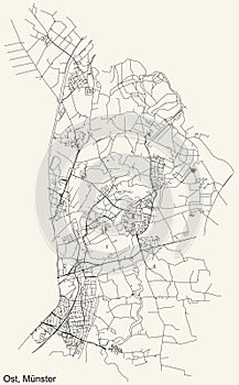 Street roads map of the Ost district of MÃ¼nster-Muenster, Germany