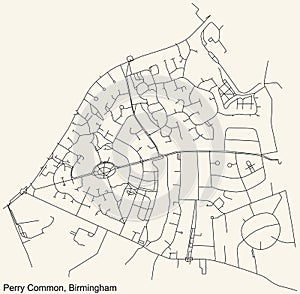 Street roads map of the Perry Common neighborhood of Birmingham, United Kingdom