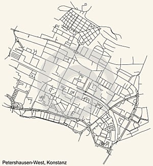 Street roads map of the PETERSHAUSEN-WEST QUARTER, KONSTANZ