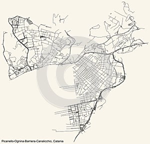 Street roads map of the Picanello-Ognina/Barriera-Canalicchio district of Catania, Italy photo