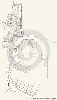 Street roads map of the Poblats MarÃ­tims district of Valencia, Spain