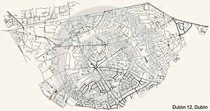 Street roads map of the Postal district 12 D12 of Dublin, Ireland