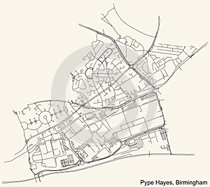 Street roads map of the Pype Hayes neighborhood of Birmingham, United Kingdom