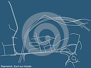 Street roads map of the Raemerich Quarter of Esch-sur-Alzette, Luxembourg