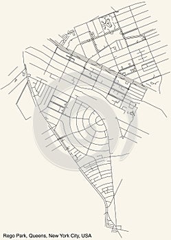 Street roads map of the Rego Park neighborhood of the Queens borough of New York City, USA