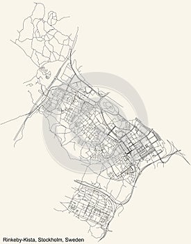 Street roads map of the Rinkeby-Kista district of Stockholm, Sweden