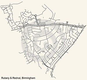 Street roads map of the Rubery & Rednal neighborhood of Birmingham, United Kingdom