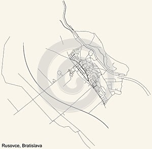 Street roads map of the Rusovce borough of Bratislava, Slovakia