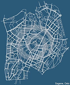 Street roads map of the Sagene Borough of Oslo, Norway