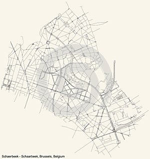Street roads map of the Schaerbeek municipality of Brussels, Belgium