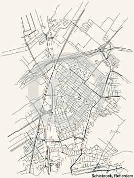 Street roads map of the Schiebroek quarter district of Rotterdam, Netherlands