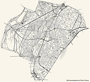 Street roads map of the seiziÃ¨me, 16th arrondissement of Paris, France