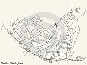 Street roads map of the Sheldon neighborhood of Birmingham, United Kingdom