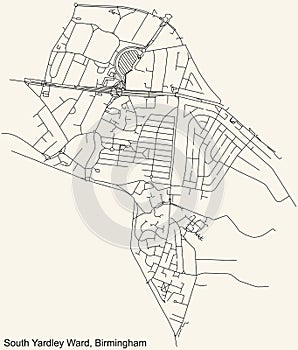 Street roads map of the South Yardley Ward neighborhood of Birmingham, United Kingdom