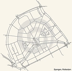 Street roads map of the Spangen neighbourhood of Rotterdam, Netherlands