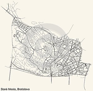 Street roads map of the StarÃ© Mesto borough of Bratislava, Slovakia