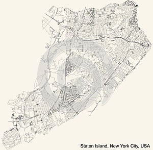 Street roads map of the Staten Island borough of New York City, USA