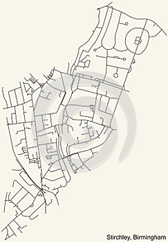 Street roads map of the Stirchley neighborhood of Birmingham, United Kingdom